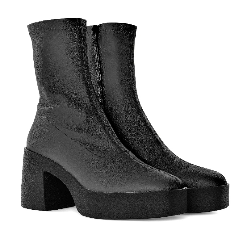 Umi Black Stretch Leather Chunky Ankle Boots