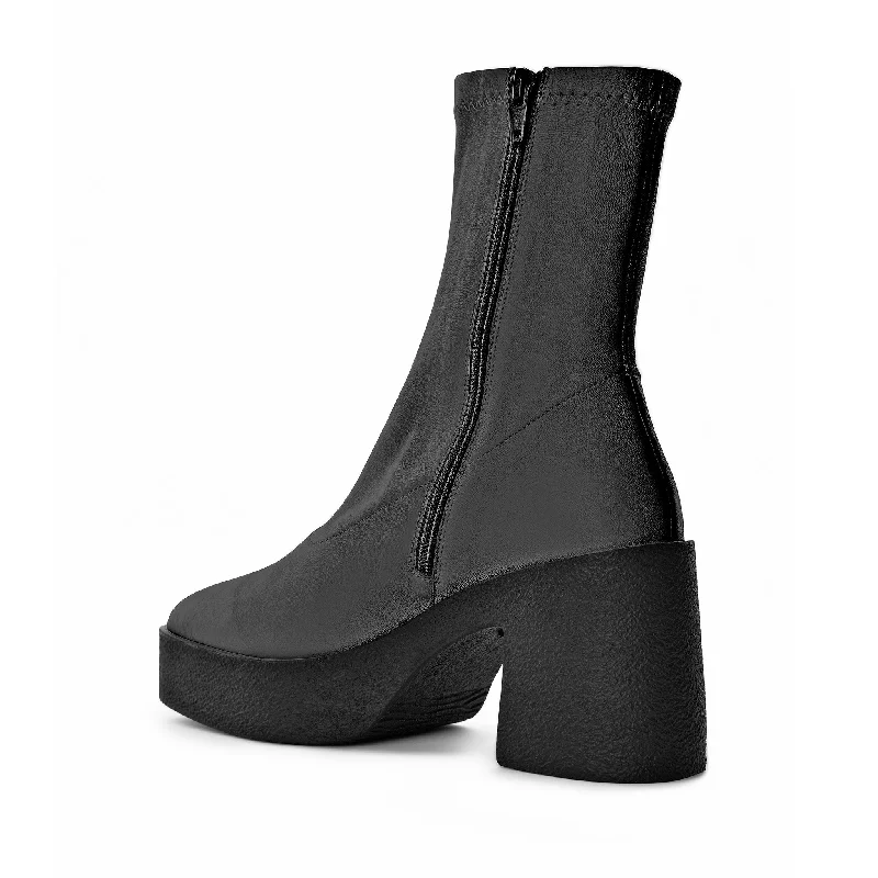 Umi Black Stretch Leather Chunky Ankle Boots