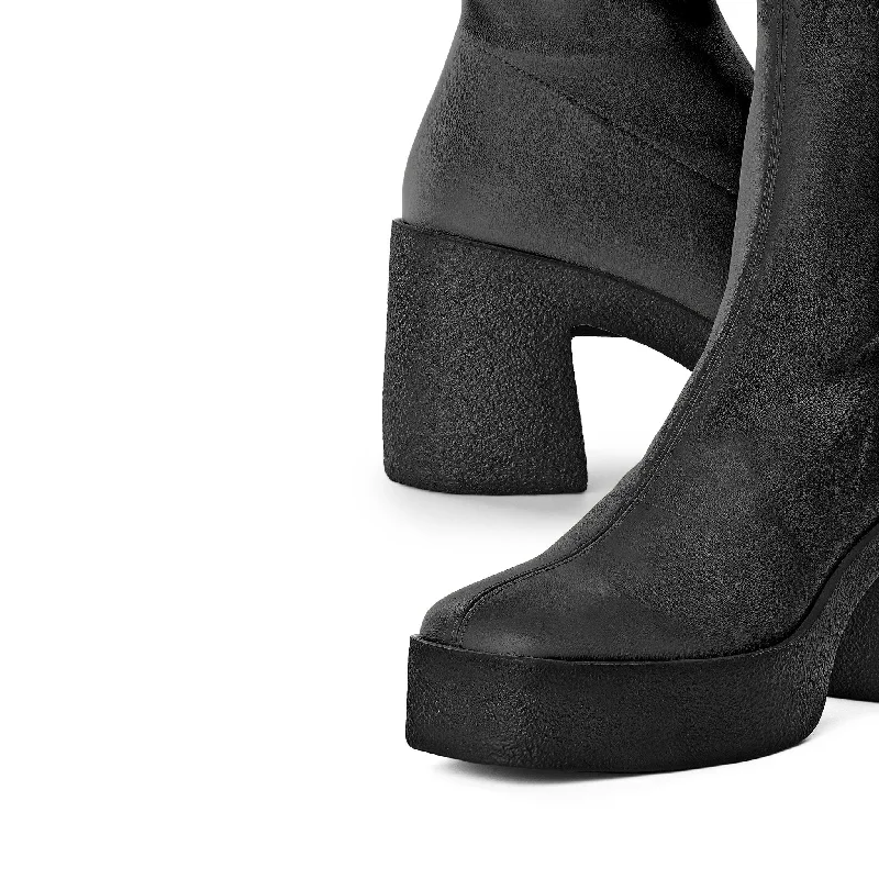 Umi Black Stretch Leather Chunky Ankle Boots