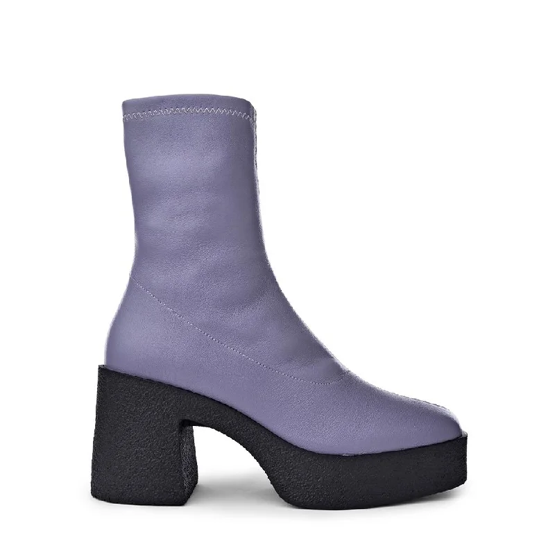 Umi Pastel Lilac Stretch Leather Chunky Ankle Boots