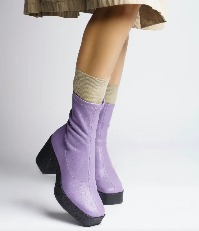 Umi Pastel Lilac Stretch Leather Chunky Ankle Boots