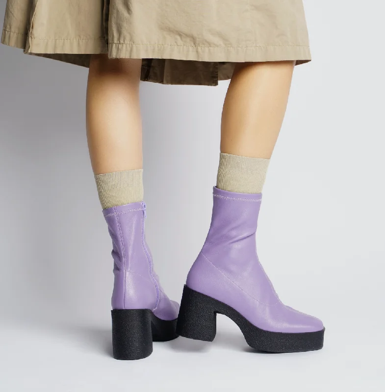 Umi Pastel Lilac Stretch Leather Chunky Ankle Boots