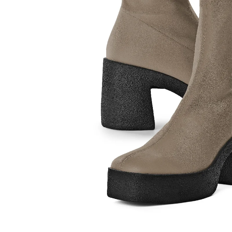 Umi Sand Stretch Leather Chunky Ankle Boots