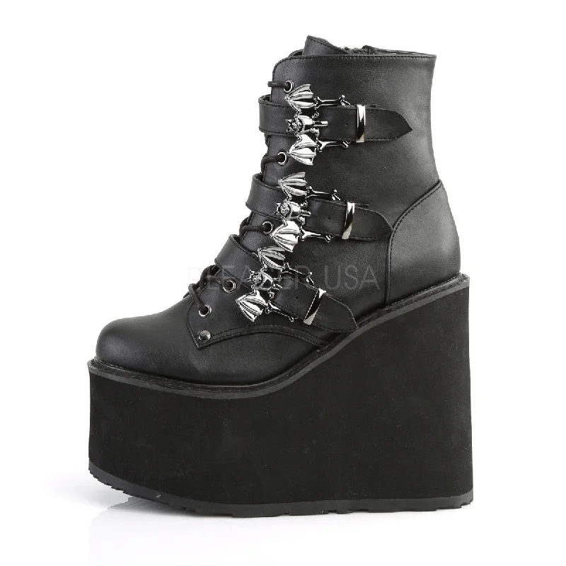 Swing 103 Black Matte Goth Bat Buckle Ankle Boot 5.5