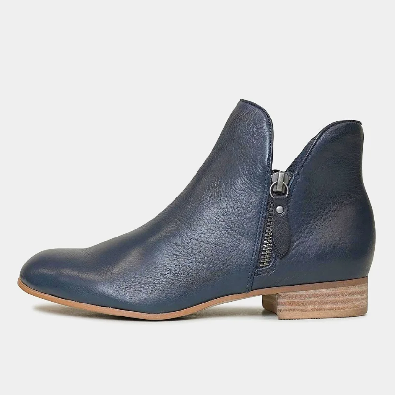 Faye Navy Leather Ankle Boots