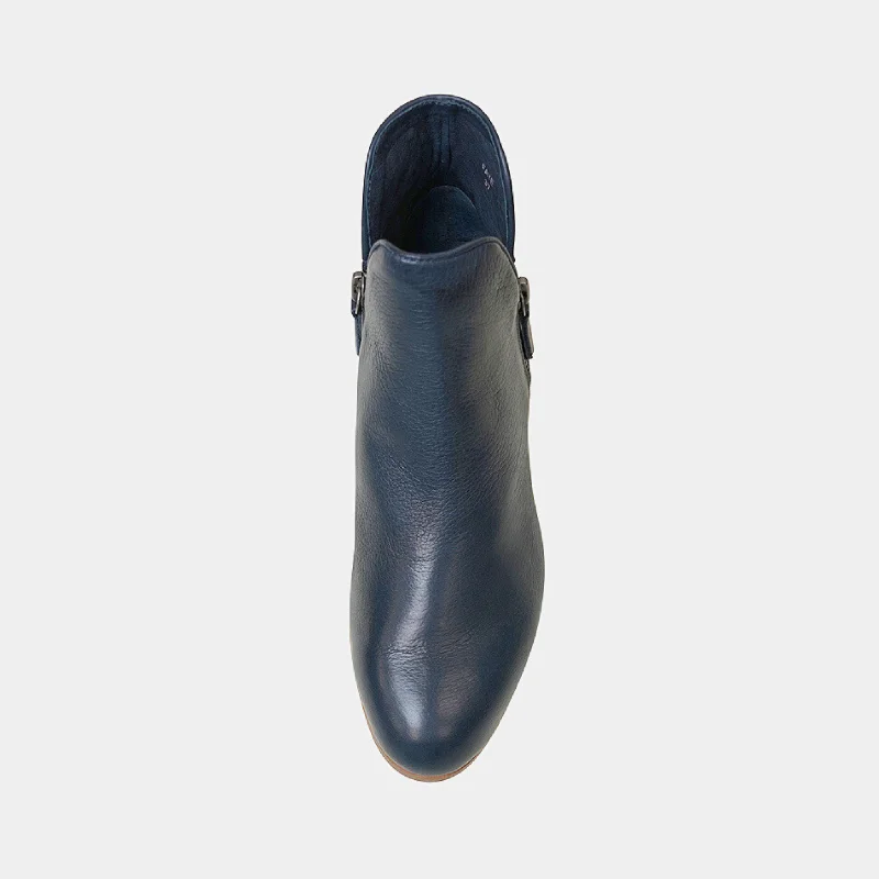 Faye Navy Leather Ankle Boots