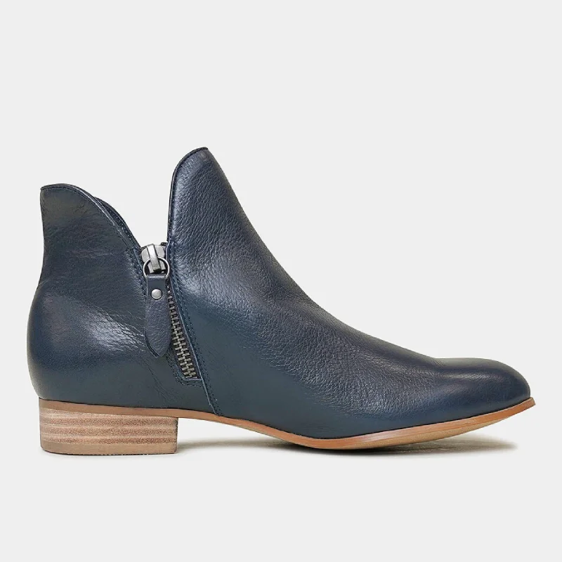 Faye Navy Leather Ankle Boots