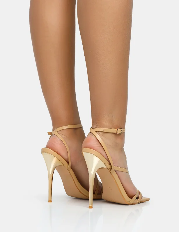 Fillipa Nude Pu Strappy Square Toe Metal Stiletto Heels