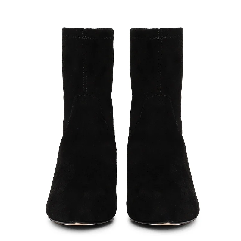 Saint Jemima Black Stretch Suede Kitten Heel Ankle Boots