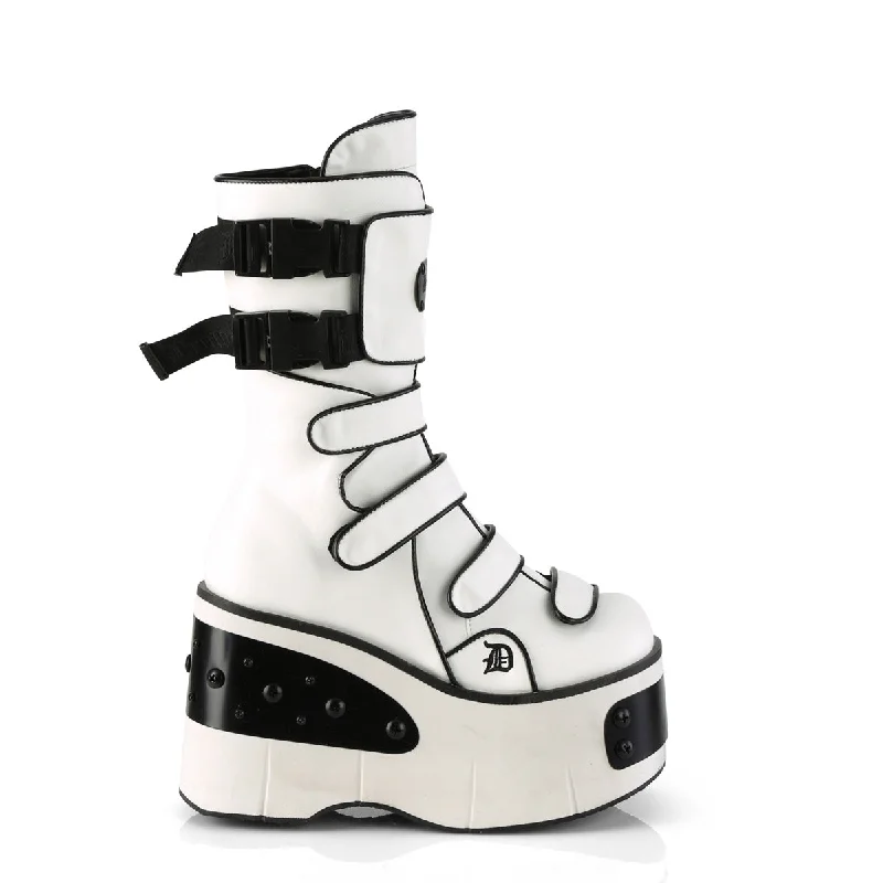 Kera 108 White Goth Platform Mid Calf Boots  - Demonia Direct