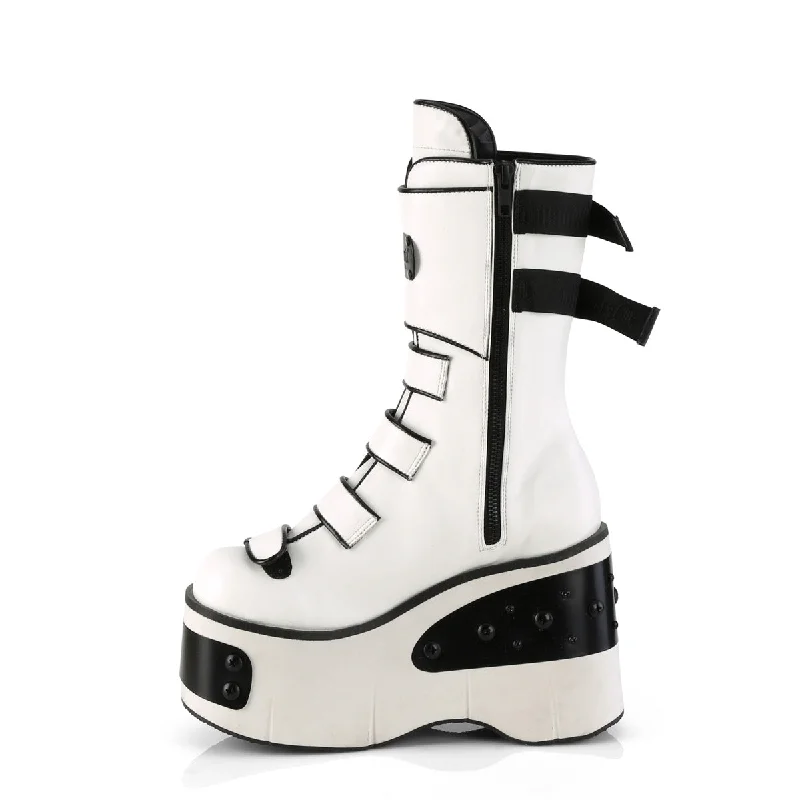 Kera 108 White Goth Platform Mid Calf Boots  - Demonia Direct