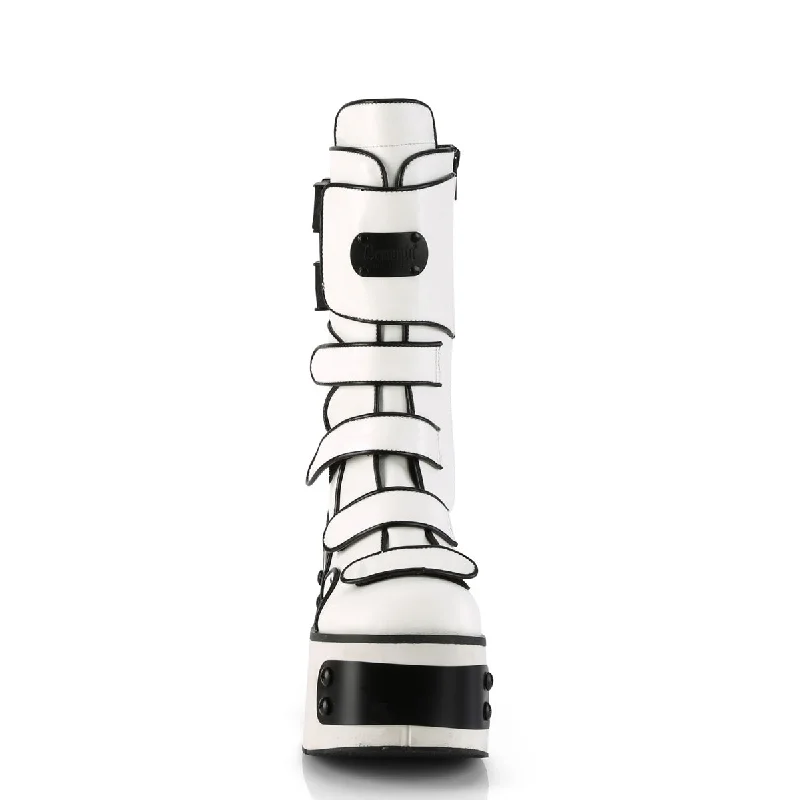 Kera 108 White Goth Platform Mid Calf Boots  - Demonia Direct