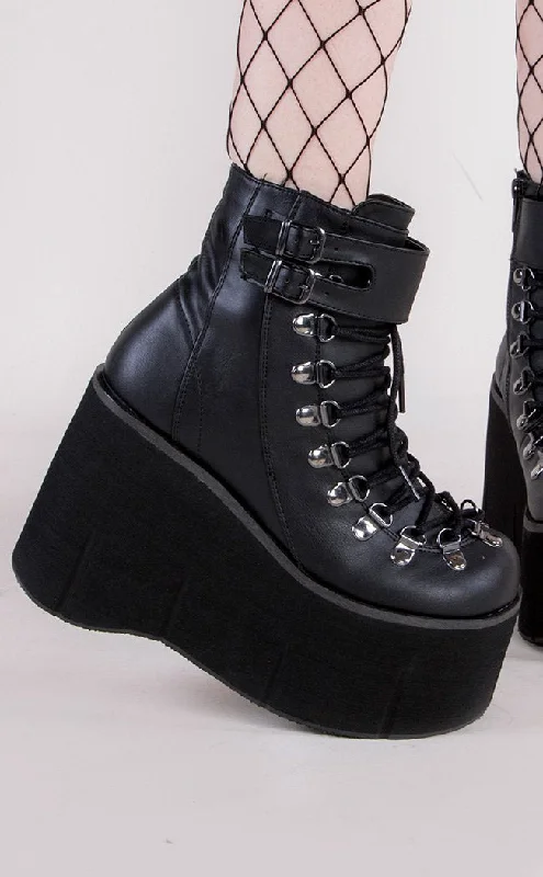 KERA-21 Black Vegan Leather Platform Ankle Boots