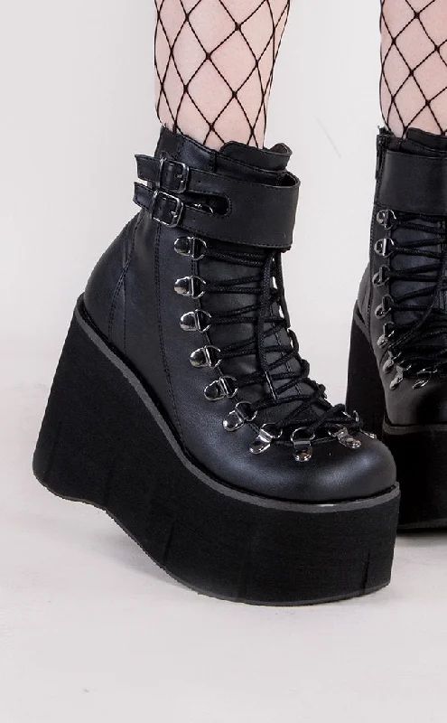 KERA-21 Black Vegan Leather Platform Ankle Boots