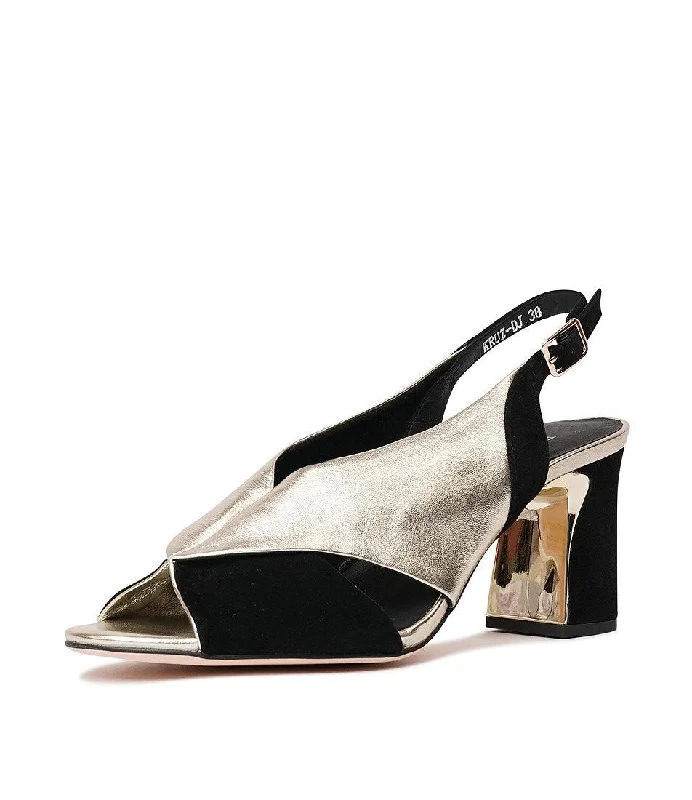 Kruz Black / Pale Gold Leather Heels