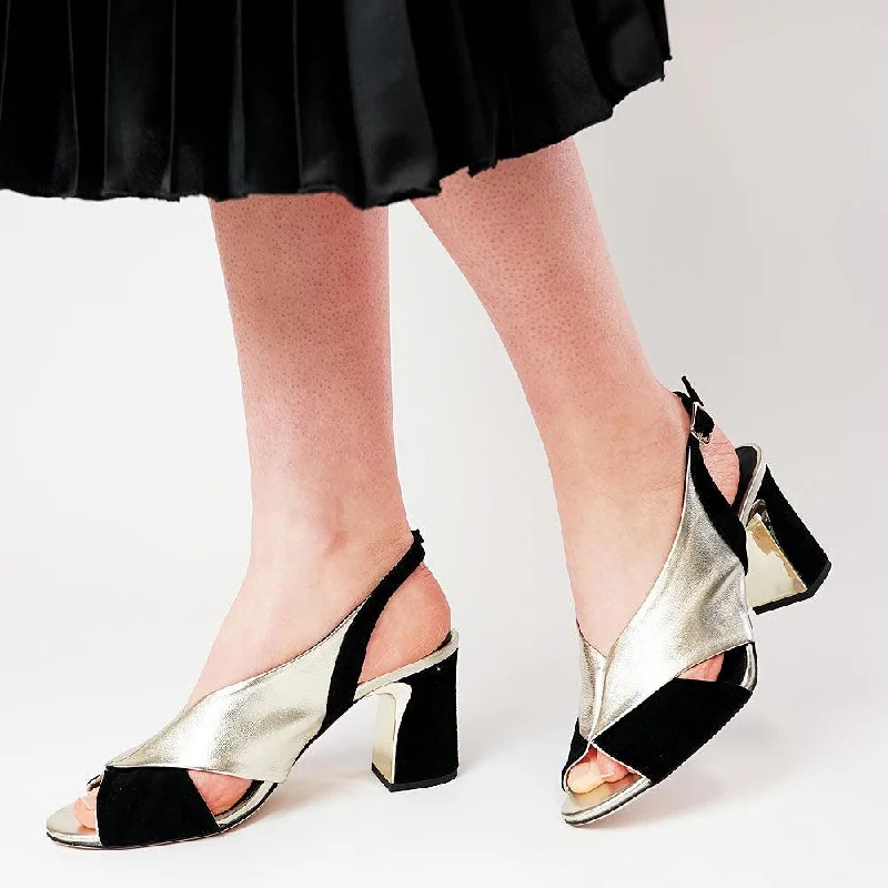 Kruz Black / Pale Gold Leather Heels