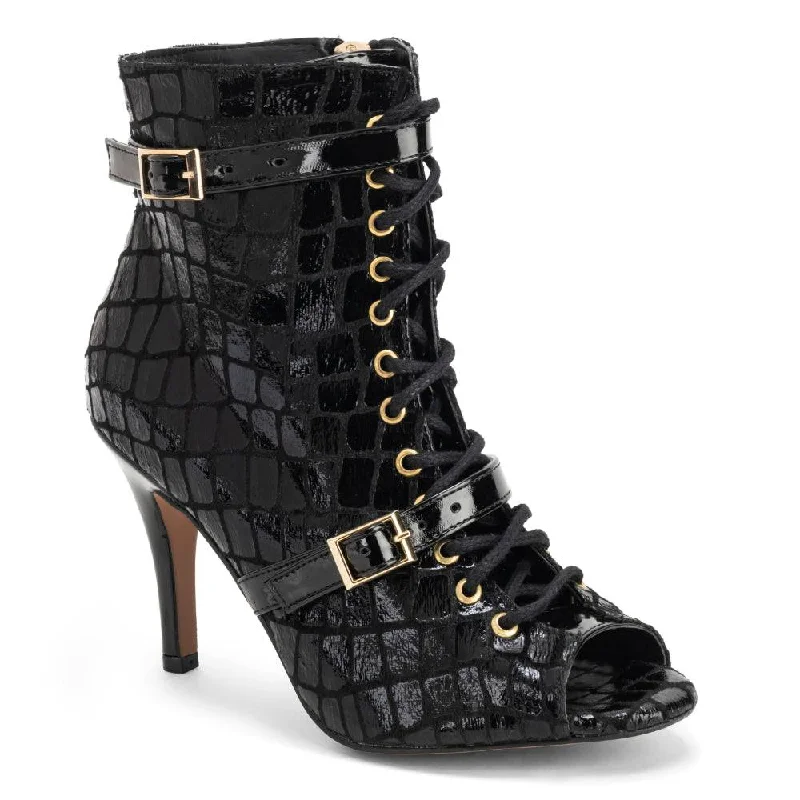 Kylie - Black Faux Crocodile - Street Sole