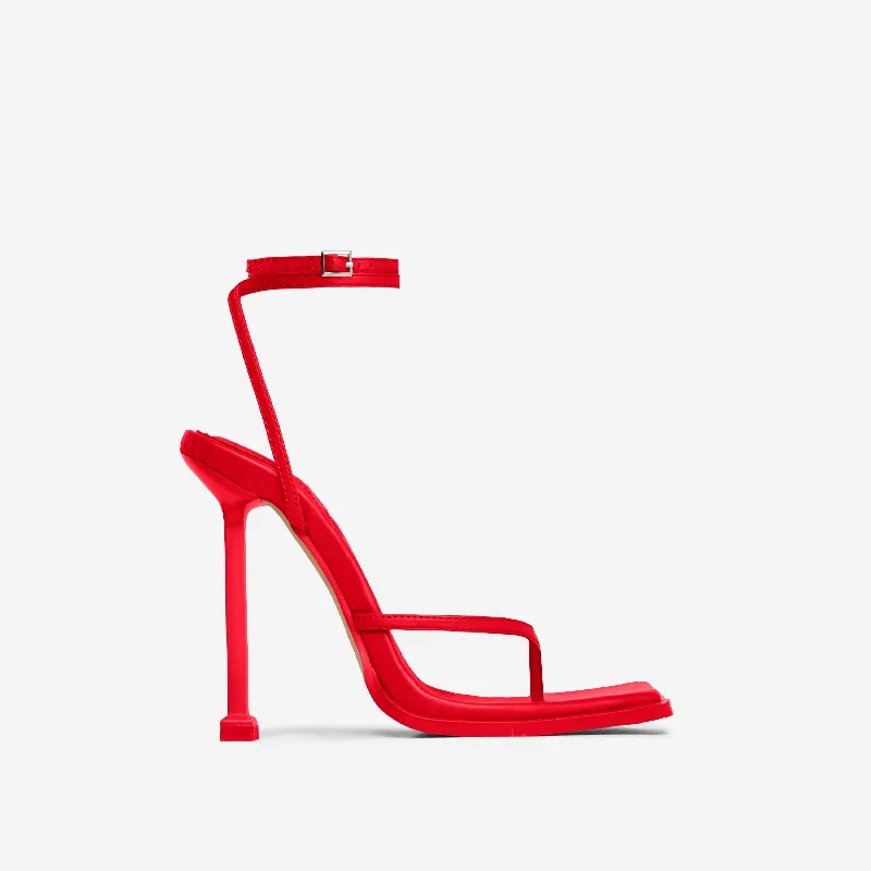 Melo Thong Buckle Strap Detail Square Toe Stiletto Heel In Red Faux Leather