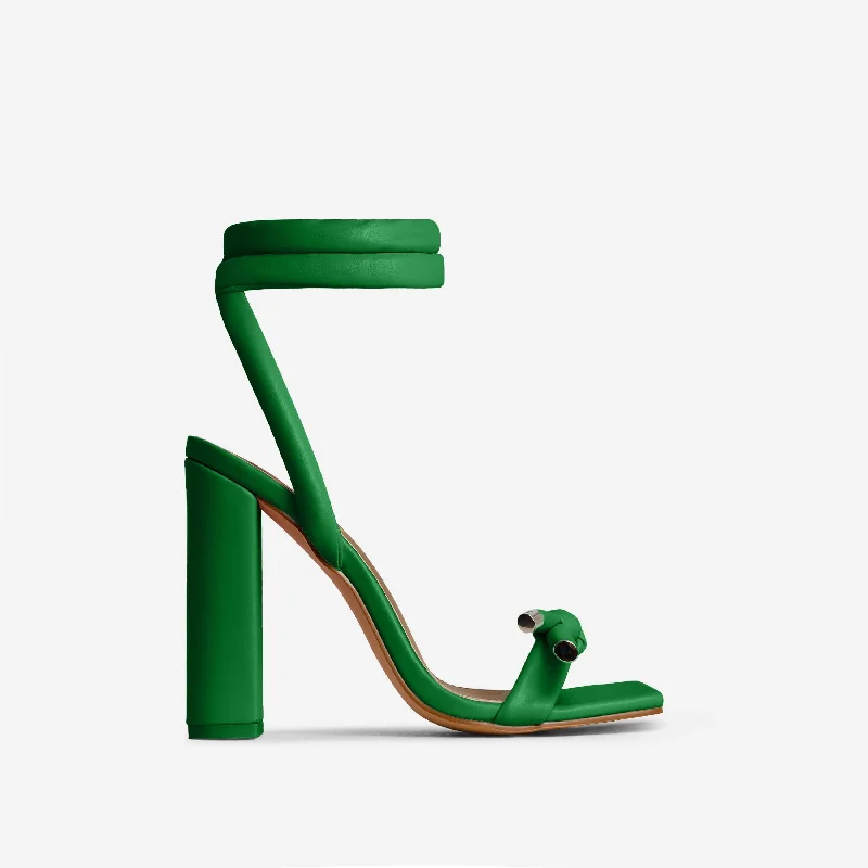 Outside Padded Strap Square Toe Block Heel In Green Faux Leather