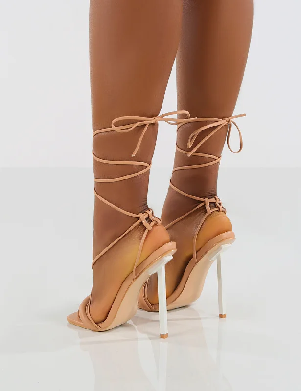 Paradiso Nude PU Lace Up Stiletto Heels