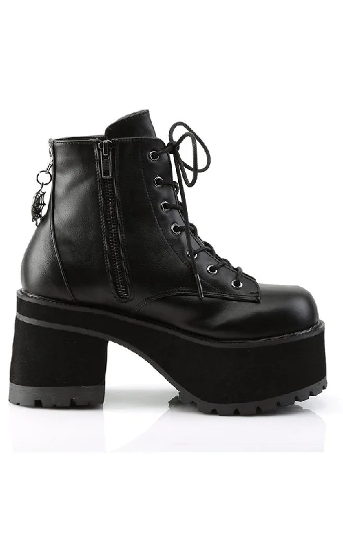 RANGER-105 Black Vegan Leather Platform Ankle Boots