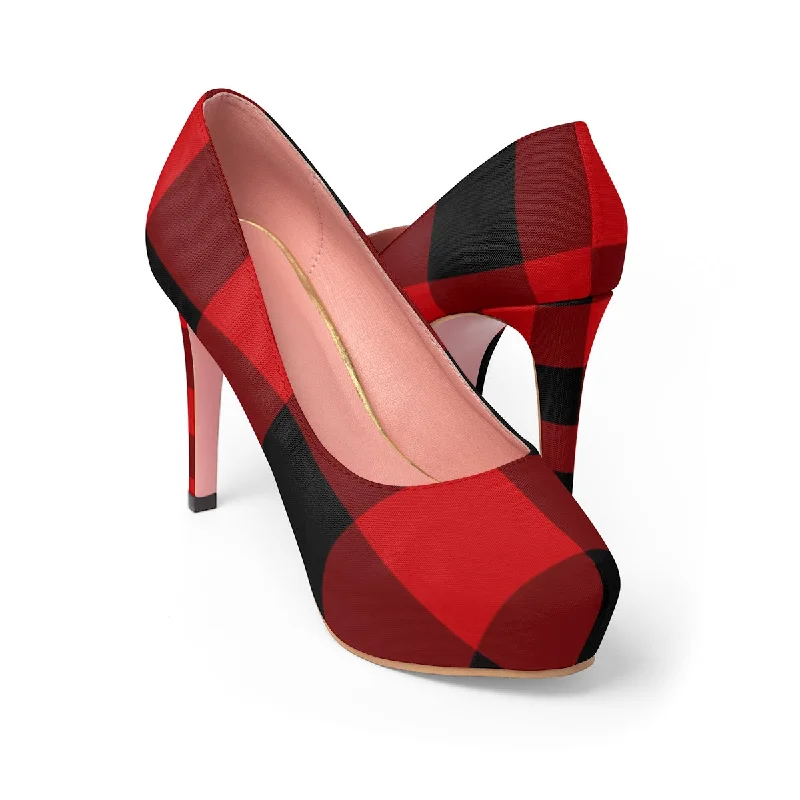 Red Plaid Women's Platform Heels