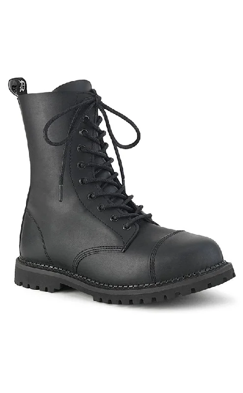 RIOT-10 Black Vegan Leather Combat Ankle Boots