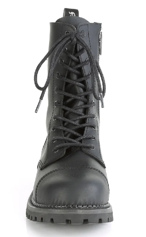 RIOT-10 Black Vegan Leather Combat Ankle Boots