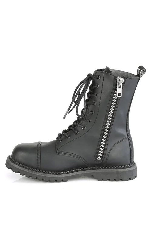 RIOT-10 Black Vegan Leather Combat Ankle Boots