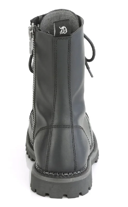 RIOT-10 Black Vegan Leather Combat Ankle Boots