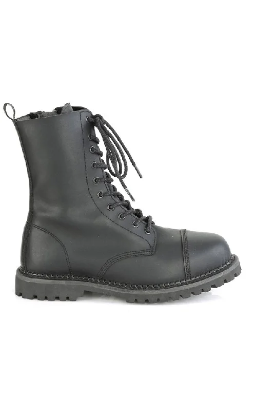 RIOT-10 Black Vegan Leather Combat Ankle Boots