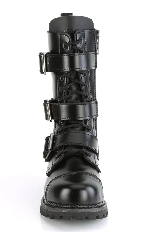 RIOT-12BK Black Leather Combat Ankle Boots