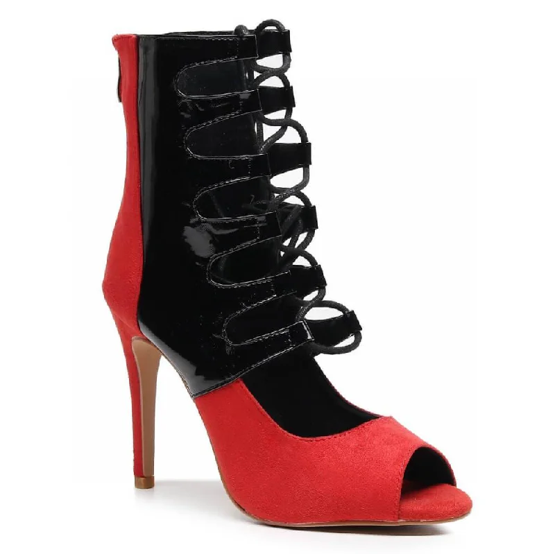 Ryann - Red Vegan Suede and Black Vegan Patent - Street Sole