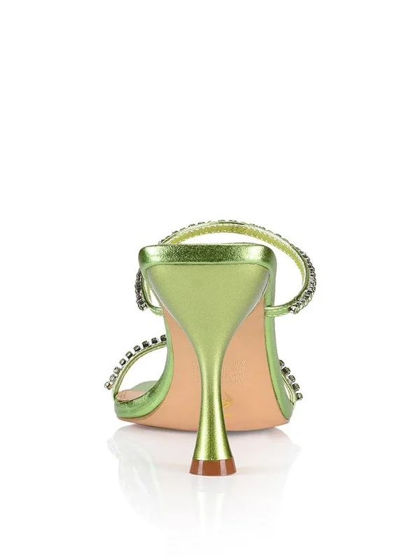 Izzy Diamante Stiletto Heels - Lime Green Metallic Leather