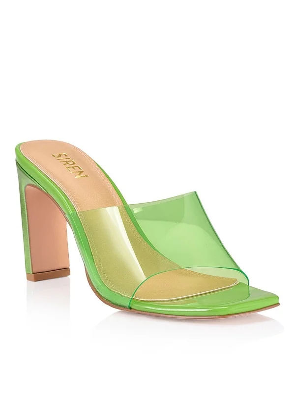 Kallie Block Heel Mules - Lime Green Vinylite