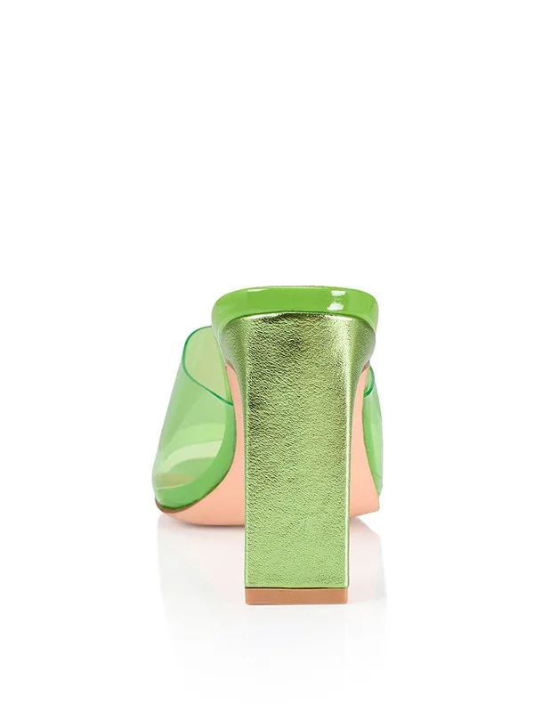 Kallie Block Heel Mules - Lime Green Vinylite