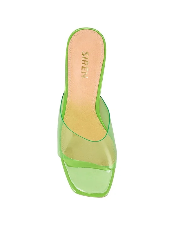 Kallie Block Heel Mules - Lime Green Vinylite