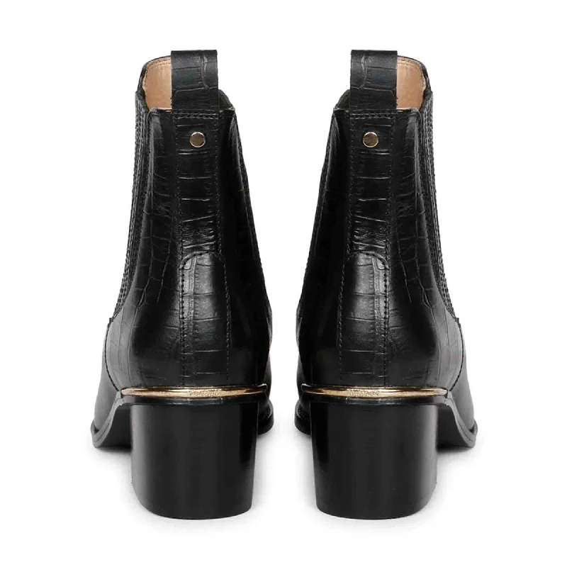 Saint Ilaria Black Croco Print Leather Ankle Boots