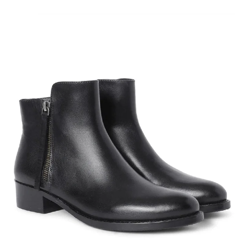 Saint Imelda Black Leather Handcrafted Side Zippers Ankle Boots