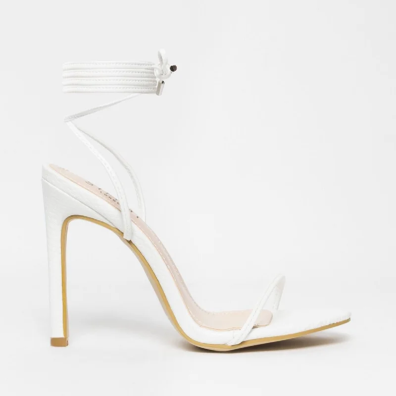 Shayla White Snake Lace Up Stiletto Heels