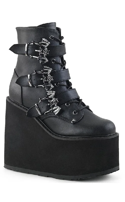 SWING-103 Black Vegan Leather Platform Ankle Boots