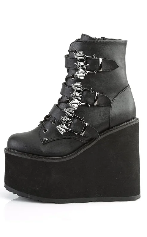 SWING-103 Black Vegan Leather Platform Ankle Boots