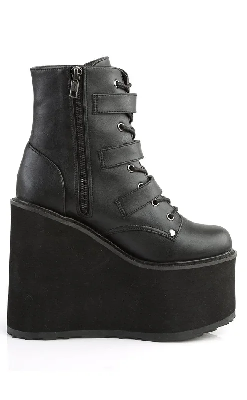 SWING-103 Black Vegan Leather Platform Ankle Boots