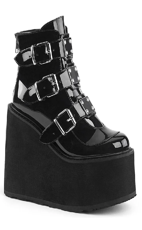 SWING-105 Black Patent Platform Ankle Boots