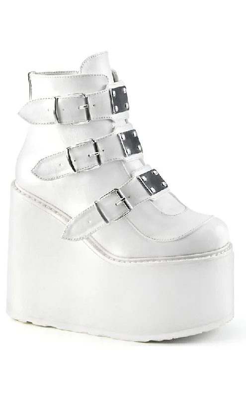 SWING-105 White Vegan Leather Platform Ankle Boots