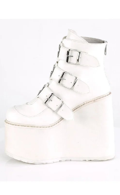 SWING-105 White Vegan Leather Platform Ankle Boots