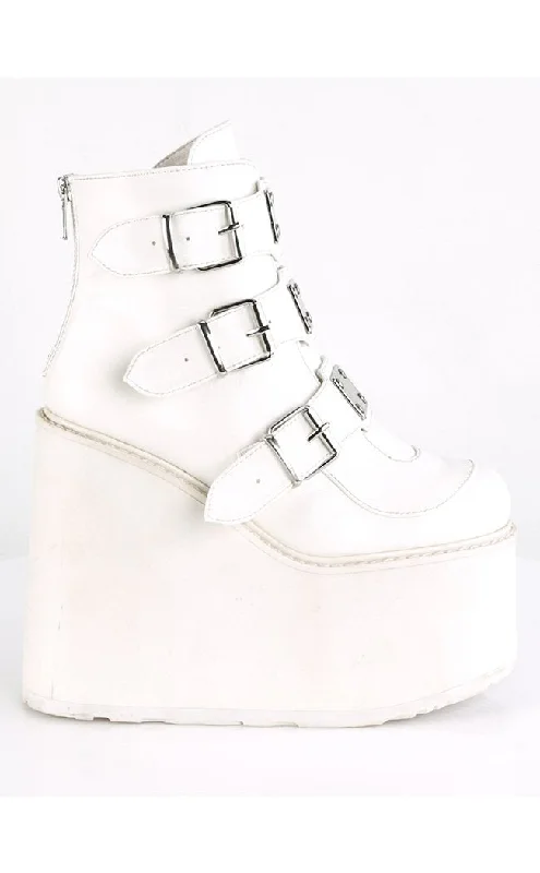 SWING-105 White Vegan Leather Platform Ankle Boots