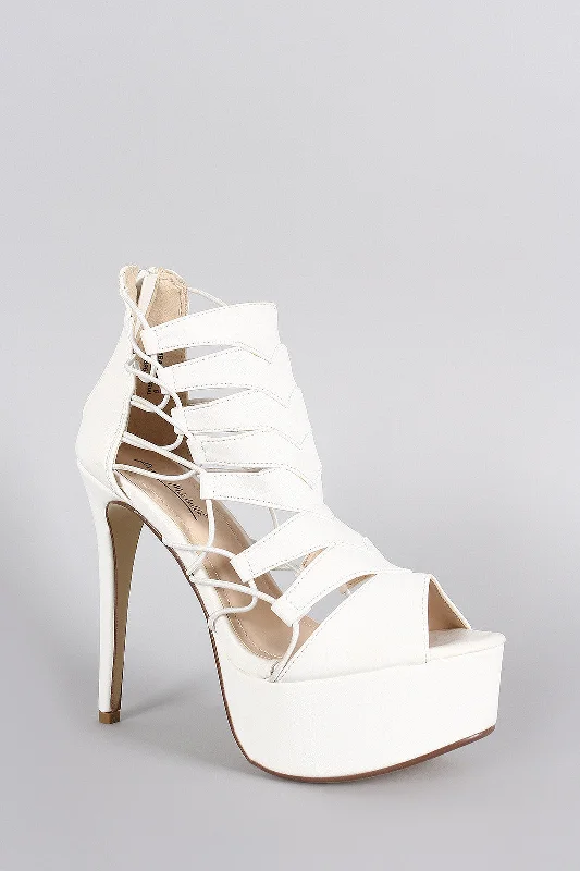 Anne Michelle Strappy Peep Toe Stiletto Platform Heel