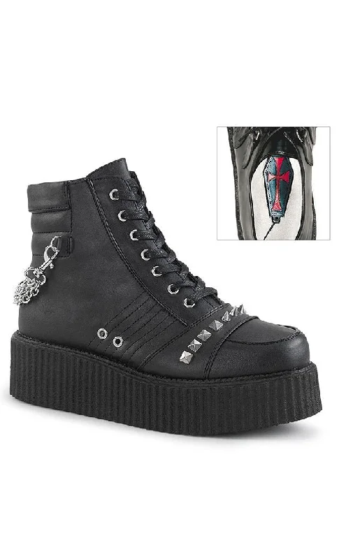 V-CREEPER-565 Black Vegan Leather Creeper Ankle Boots