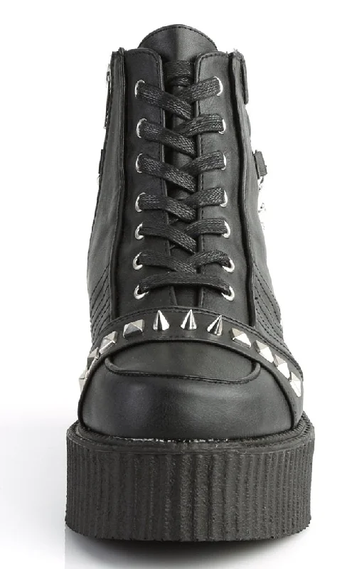 V-CREEPER-565 Black Vegan Leather Creeper Ankle Boots